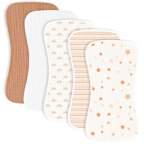 5 Pack Muslin Baby Burp Cloths- Neutral Muslin Burping Cloths for Baby Boys Girls and Newborn Towel, Unisex- Large Absorbent Burp Cloths-20x10 Inches