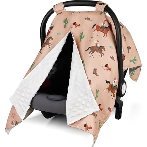 Rquite Car Seat Cover Baby Boy Girl, Peekaboo Opening Infant Carseat Canopy