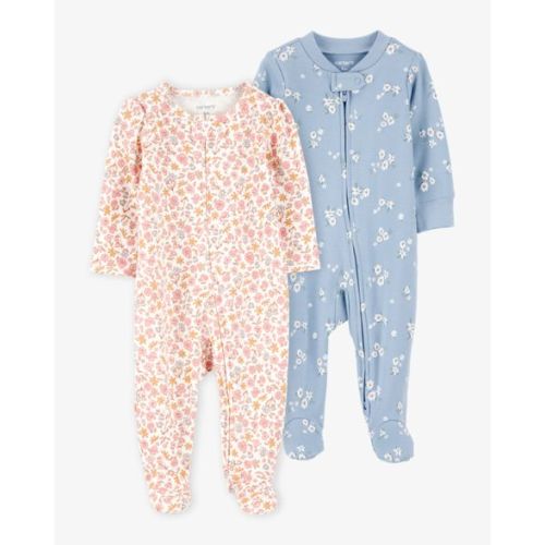 Baby 2-Pack  Floral 2-Way Zip Sleep & Play Pajamas - Pink/Blue - Carter's | Carter's