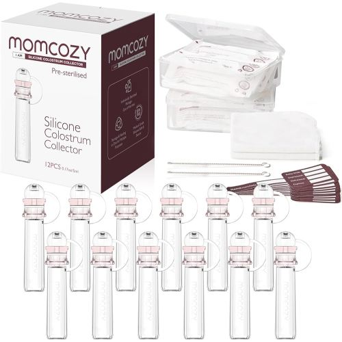 Momcozy Colostrum Collector Reusable Breast Milk Collector with Storage Case and Cotton Wipe, Portable Colostrum Container BPA Free, Multi-Use Collector 5ml-12pcs