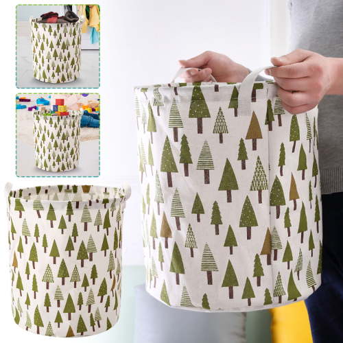 ZZkhGO Linen Cotton Storage Basket, Foldable Laundry Clothes Basket, Household Organizer Bucket with Handles