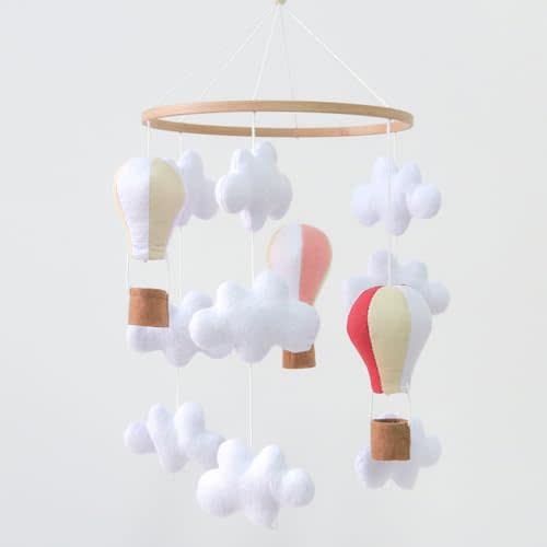 Goukurlsma Hot Air Balloon Mobile for Crib, Pink Baby Girl Crib Mobile for Girls, Cloud Mobile for Crib, Boho Nursery Mobile for Bassinet