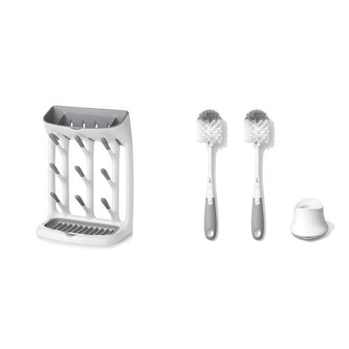 OXO Plastic Drying Rack and 2-Pack Bottle Brush Set for Baby Feeding Accessories