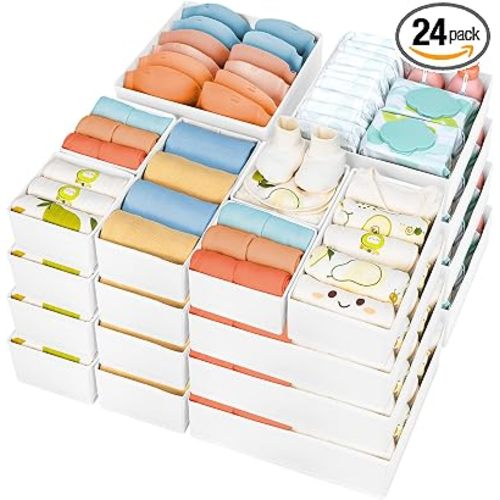 DIMJ Drawer Organizer Clothes, 24 Pack Dresser Organizer, Foldable Closet Organizers and Storage, Fabric Dresser Drawer Organizers, Drawer Dividers for Nursery, Baby Clothes, Underwears, Sock