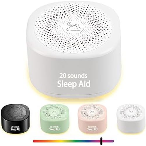 Travel White Noise Sound Machine 20 Sounds, Portable Sound Machine for Adults Sleep, Mini Sleep Aid with Adjustable Volume, 3 Timers, Colorful Night Light, Rechargeable for Baby, Home, Registry Gift