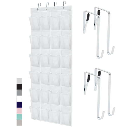 GORILLA GRIP 24 Pocket Over the Door Shoe Organizer, Mesh Pockets, Up to 40 Pounds, Hang on Doors, White
