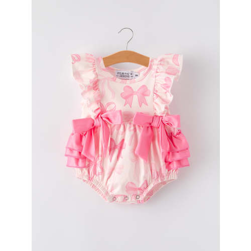 Girls Pink Bow Print Short Sleeves Romper – Rylee Faith Designs