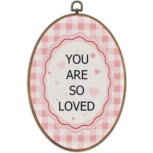 SHQIEUDH Pink Gingham Inspirational Girl Nursery Oval Wall Art 8.6x11.4In