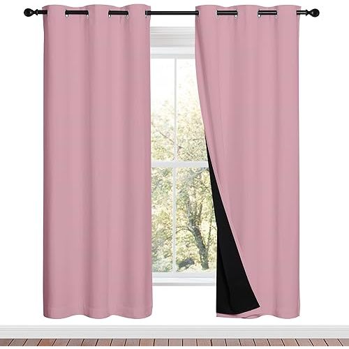 NICETOWN Crystal Pink Full Shade Curtain Panels, Pair of Energy Smart & Noise Blocking Out Blackout Drapes for Dining Room Window, Thermal Insulated Guest Room Lined Window Dressing(42 x 72 inch)