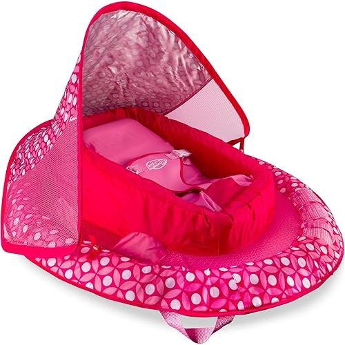 SwimWays Infant Baby Inflatable Swimming Pool Spring Float with Shade Canopy and 3 Point Harness for Ages 3 to 9 Months, Pink Flower
