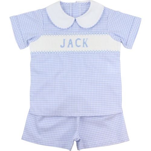 Blue Gingham Custom Smocked Short Set