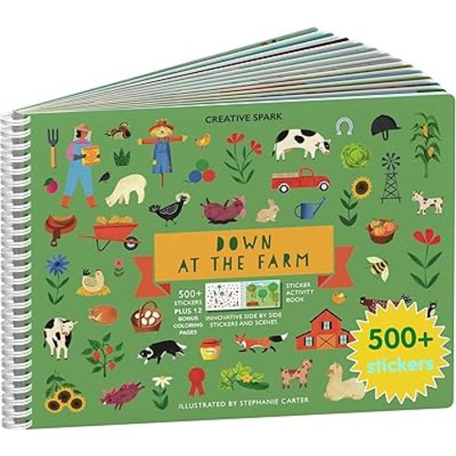 Cupkin Farm Animal Sticker Book Activity for Kids, Toddler Airplane Travel Essentials, 500+ Horse Stickers for Kids + 12 Scenes + 12 Coloring Book Pages, Cow Lover Children's Gift, Crafts Ages 2-8