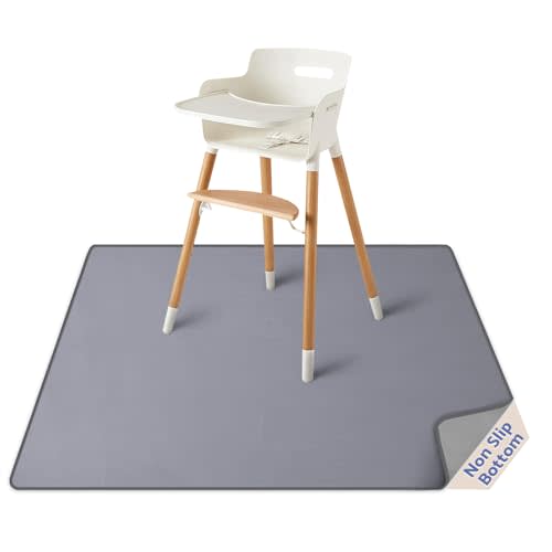 Blissful Diary Baby Splat Mat for Under High Chair, 50.4 x 50.4 Inch Wipeable Splash Mat, Waterproof and Washable, Anti-Slip Floor Protector, Gray
