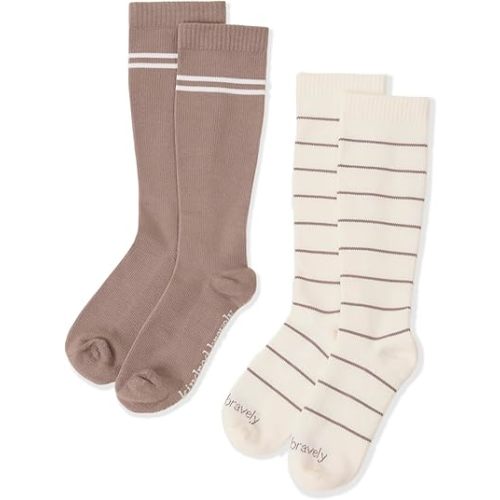 Kindred Bravely Compression Socks 2-Pack | Graduated Compression Socks for Circulation Pregnancy Travel (Taupe & Ivory, Small)