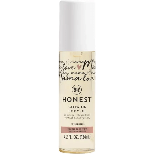The Honest Company Honest Mama Hydrating and Soothing Glow On Body + Belly Oil | Plant Based, Hypoallergenic, Fragrance Free | 4.2 fl oz