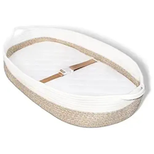 Baby Changing Basket with Diaper Changing Pad, Breathable & Waterproof Dual-Cover Foldable Portable Travel Cotton Rope Baby Changing Mat for Dresser & Table Gift for Baby Shower