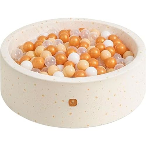 Foam Ball Pit 35.4"x 11.8" for Toddlers and Kids,Round Ball Pool Indoor Outdoor Baby Playpen,Ideal Gift for Infants,Balls not Included - Golden Stars