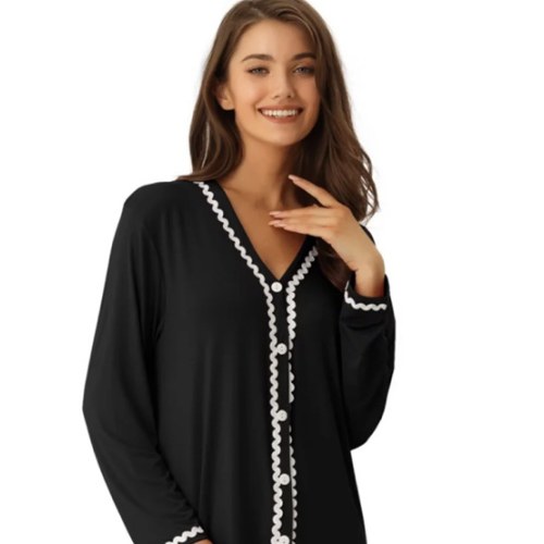 Womens Nightshirt Button Down Nightgown Long Sleeve Pajama Dress Sleepshirt