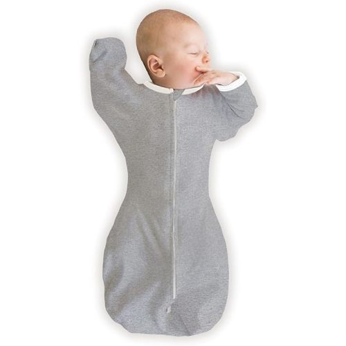 SwaddleDesigns Organic Transitional Swaddle Sack, Arms Up Swaddle with Half-Length Sleeves & Mitten Cuffs, Small, 0-3 months, 6-14 lbs, Heathered Gray