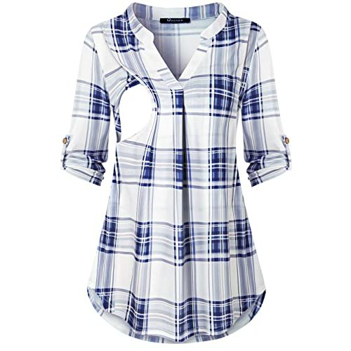 Quinee Nursing Tops for Breastfeeding Maternity 3/4 Rolled Sleeve Breastfeeding Shirts for Women