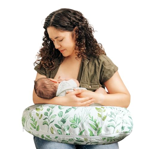 Boppy Nursing Pillow - Ergonomic Bottle & Breastfeeding Pillow with High, Firm, Large Area, Water-Repellent Cushion with Washable Cover; Baby Safety Alliance Verified - Sage Green Leaf