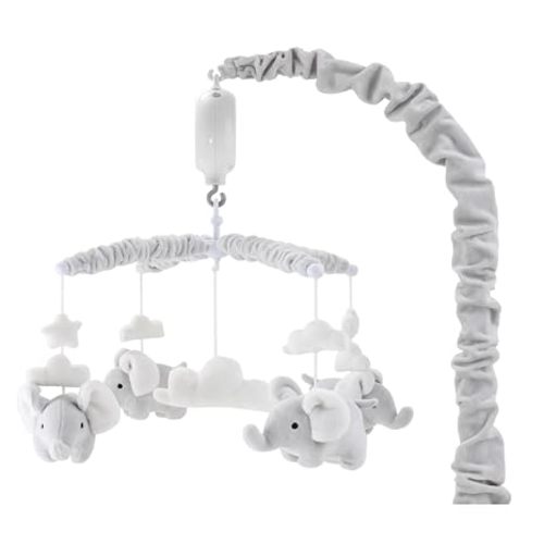 The Peanutshell Crib Mobile - Soft Grey Musical Baby Crib Mobile with 12 Lullabies, Cute Elephant Baby Grey Elephant Nursery Decor