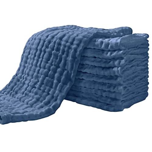 Muslin Burp Cloths for Baby 10 Pack 100% Cotton Baby Washcloths Large 20''X10'' Super Soft and Absorbent by Yoofoss - Dark Blue