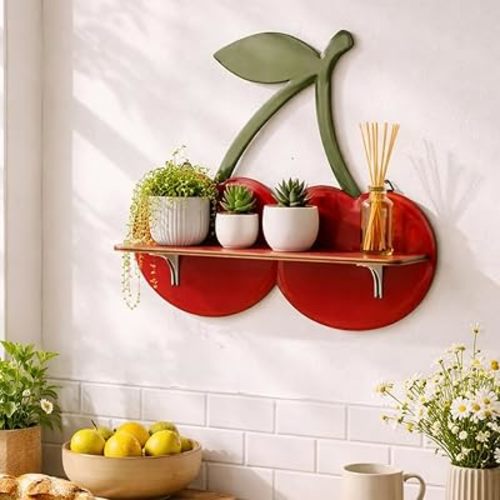 SEAHOME Fruit-Shaped Wooden Wall Shelves for Bedroom，Cherry