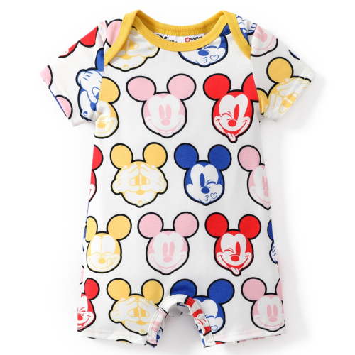 Disney Mickey Mouse Baby Romper All-over Print Short Sleeve Graphic Outfits Newborn to Infant