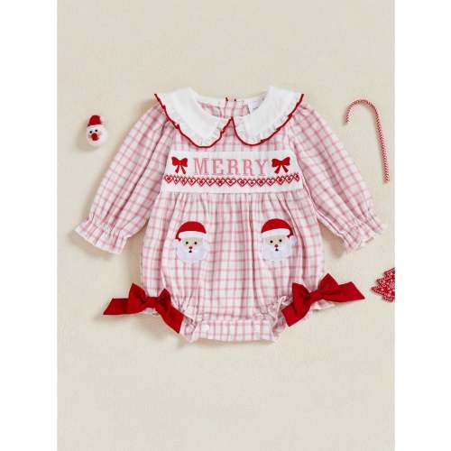 Baby Girl Football Outfit Smocked Bubble Romper Long Sleeve Cutest Football Fan Embroidery Striped Jumpsuit One Piece Fall Winter Clothes