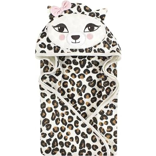 Hudson Baby Unisex Baby Cotton Animal Face Hooded Towel, Leopard, One Size