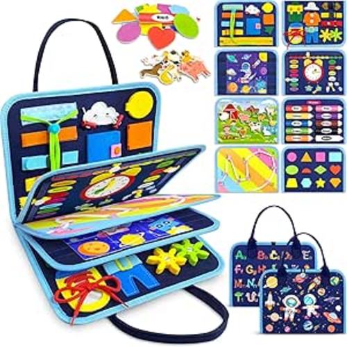 Gojmzo Busy Board Montessori Toys for Toddler Boy Birthday Gifts, Busy Book Sensory Toys for Toddlers, Learning Educational Toddler Travel Activities