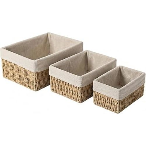 Wicker Storage Baskets Set of 3, Bathroom & Shelf Bins