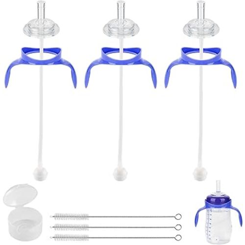 Straw Cup Soft Spout Conversion Kit for Lansinoh Baby Bottle, Toddler Transition Kit with Silicone Straw Top Nipple, Weighted Straw, Bottle Handle, Cleaning Brush, 3 Pack, 8m+