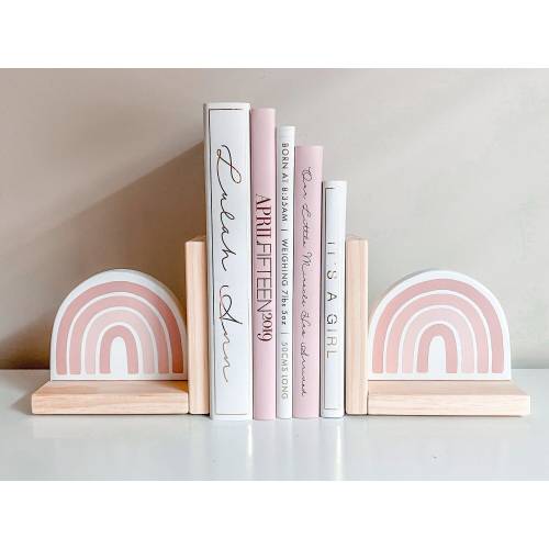 Pink Rainbow Bookends: Whimsical Baby Girl Nursery Decor & Baby Shower Gift