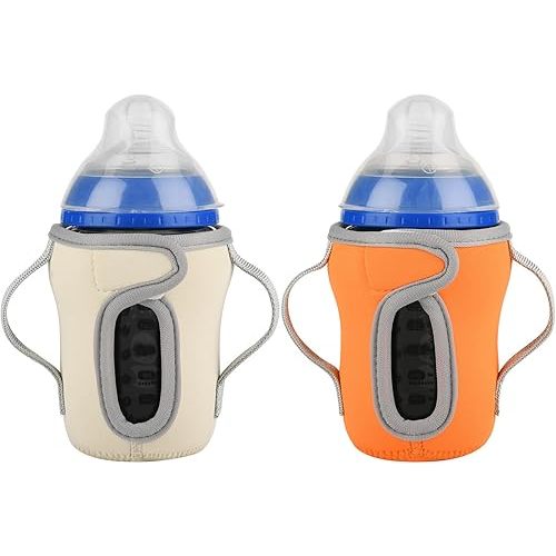 Beautyflier Glass Baby Bottle Sleeve Covers for 9oz Nature Baby Bottles with Dual Handle, 3.8mm Thicken Heat and Cold Retention Baby Bottle Sleeve (Orange+Beige)