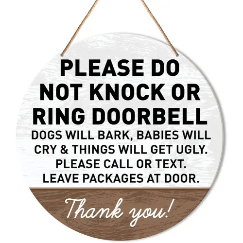 Do Not Knock or Ring Bell Door Sign, Baby Sleeping Sign Hanging Sign Decor Rustic Wall Decorations Do Not Disturb Wood Sign for Front Door, Entryway, Porch, New Mom Gift