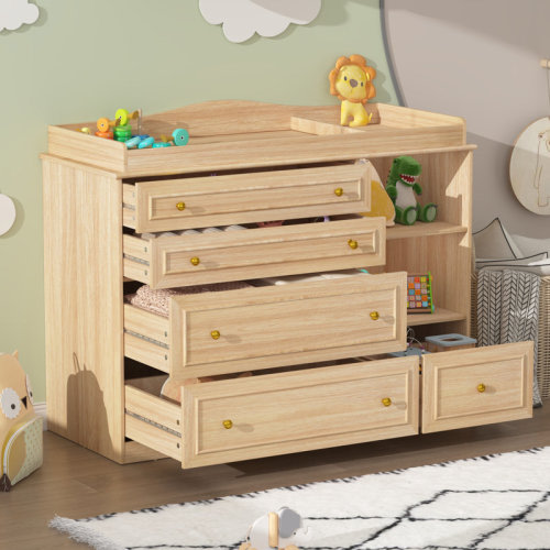 Harriet Bee Changing Table Dresser With 5 Drawers And 2 Shelves | Wayfair