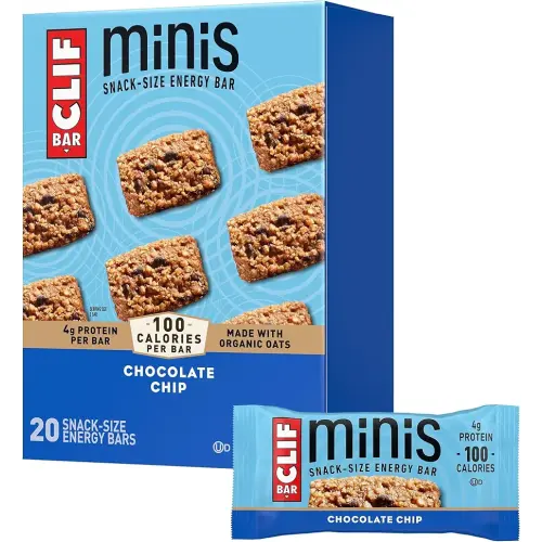 CLIF BAR Minis - Chocolate Chip - Made with Organic Oats - 4g Protein - Non-GMO - Plant Based - Snack-Size Energy Bars - 0.99 oz. (20 Pack)