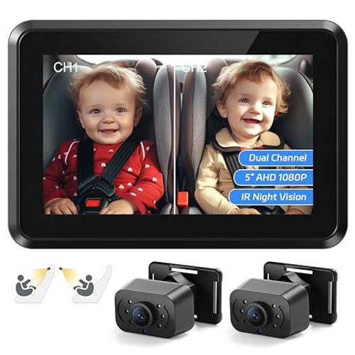 Itomoro Baby Car Mirror, HD Dual Channel with 2 IR Night Vision Camera, Easy 5 Min Installation for Rear Facing Seat