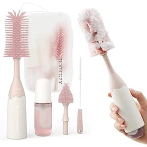 Momcozy Baby Bottle Brush Kit, Push-Press Foam Design, Pink