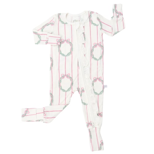 Girls Sugarplum Wreath Double Zipper Romper