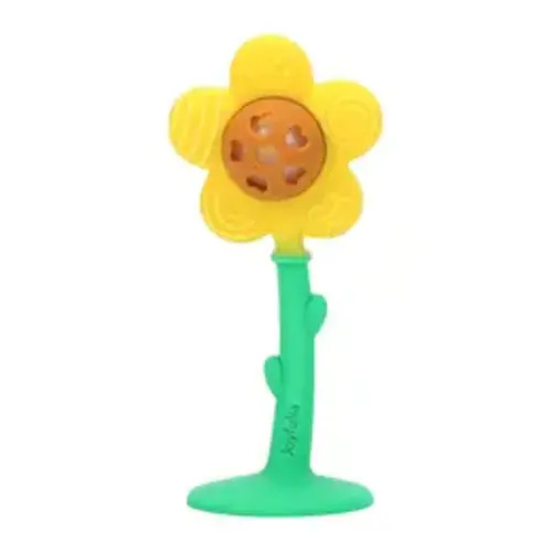 Sunnyflower Teether Rattle 2-in-1, Joyfulia Baby Silicone Infant Teething Toy with Suction Base, BPA Free Pacifier - TikTok Shop