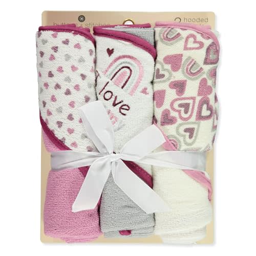 Baby Girl 3 Pack Rolled/Carded Hooded Towels in I Love Mommy Print, GS71767