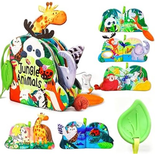 Baby Books 0-6 Months, Infant Tummy Time Sensory Teething Toys Baby Toys 6 7 8 9 10 12 Months, Touch and Feel Soft Cloth Book, 3D Crinkle Book Toy for Infant Newborn Boys Girls Early Learning