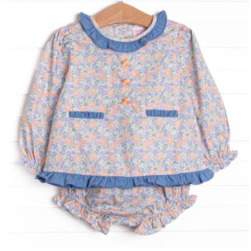 (3 mo) Drenched in Dahlias Embroidered Diaper Set, Blue – Stitchy Fish