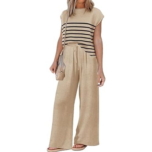 Sets for Women Spring Outfits for Women 2024 Travel Wide Leg Pant Summer Two Piece Sets Lounge Matching Sets