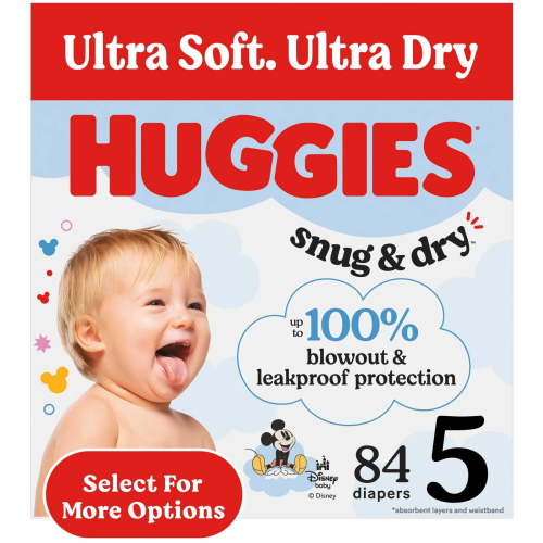 Free Shipping! Huggies Snug & Dry Baby Diapers Size 5 27+ lbs 84 Count Leakproof and Absorbent