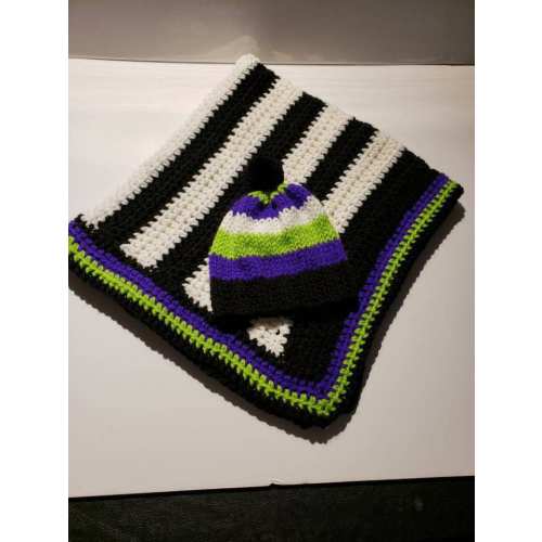 Beetlejuice modern baby blanket and hat set