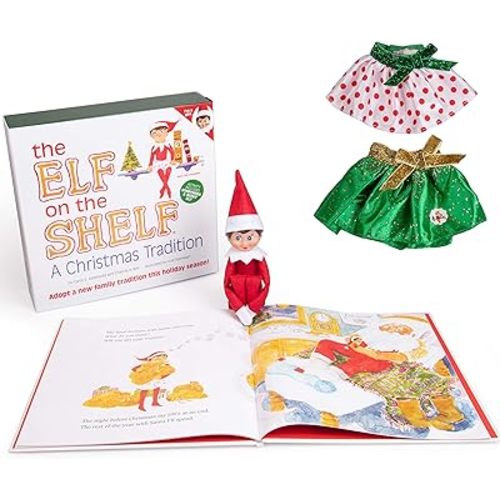 The Elf on The Shelf - Girl Elf Edition with North Pole Blue Eyed Girl Elf, Pair of Party Skirts, and Girl-Character Themed Storybook